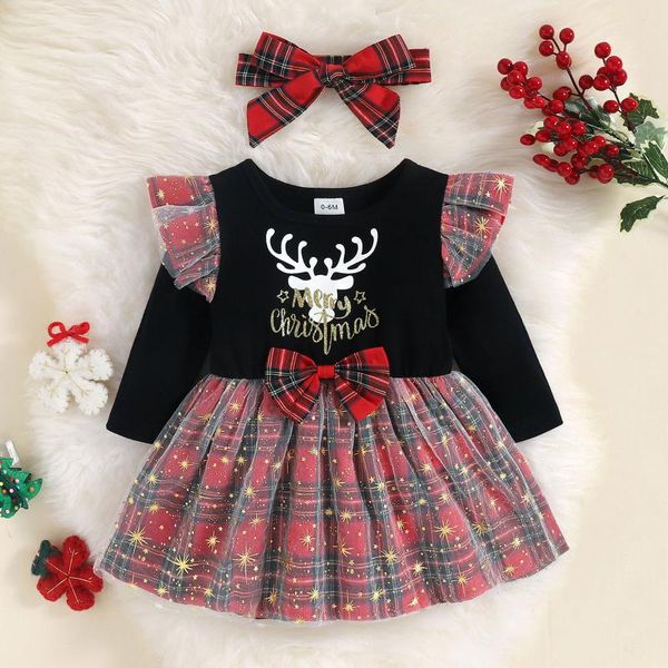 girl's dresses baby girls christmas party costumes cute sweet reindeer print plaid stitching long-sleeve dress+hairband for toddler 0-2, Red;yellow
girl's dresses baby girls christmas party costumes cute sweet reindeer print plaid stitching long-sleeve dress+hairband for toddler 0-2, Red;yellow