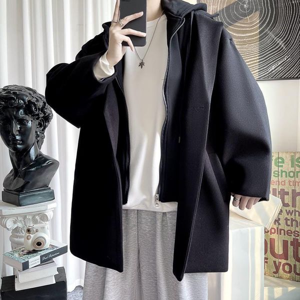 men's wool & blends fake two-piece hooded woolen coat men fashion casual korean oversized short mens overcoat, Black
men's wool & blends fake two-piece hooded woolen coat men fashion casual korean oversized short mens overcoat, Black