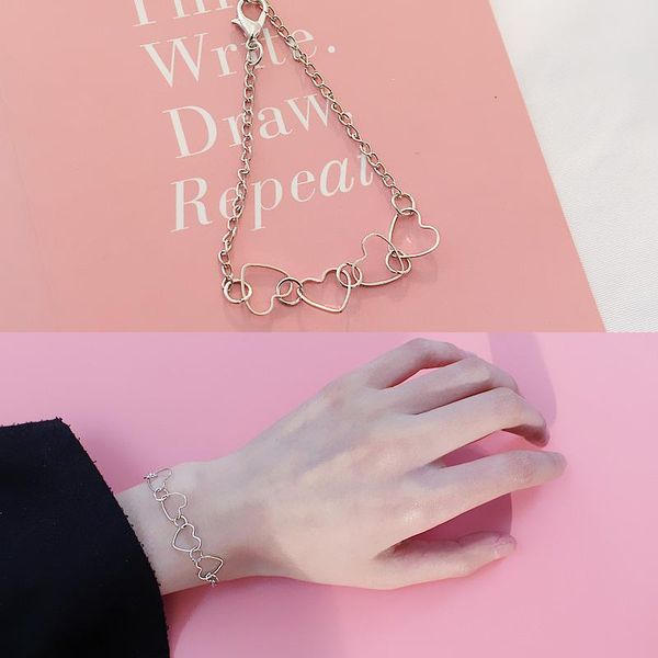 link, chain 2021 korea gold silver love copper bracelet female personality simple charm heart shaped fashion jewelry for women, Black
link, chain 2021 korea gold silver love copper bracelet female personality simple charm heart shaped fashion jewelry for women, Black