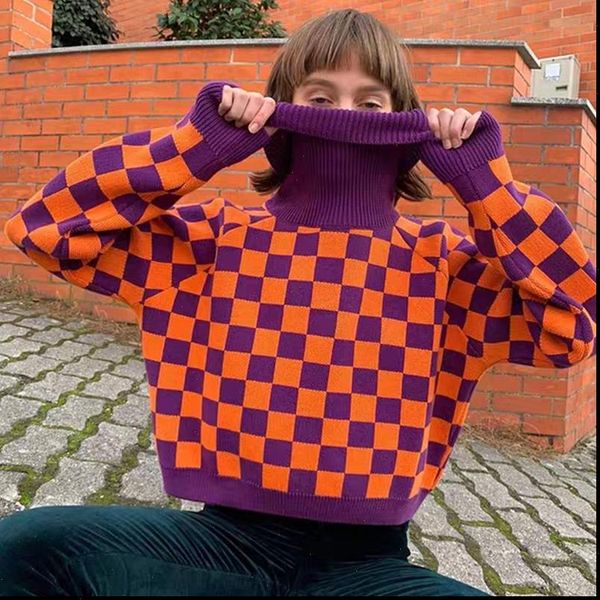 womens sweaters harajuku checkerboard turtleneck sweater warm cozy pullover jumper knit for women drop high quality, White;black
womens sweaters harajuku checkerboard turtleneck sweater warm cozy pullover jumper knit for women drop high quality, White;black