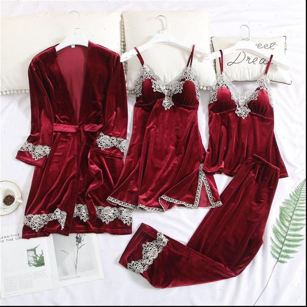 velvet pajamas set 4 pieces womens sleepwears warm lace winter sling nightdress homewear plus size robe, Black;red
velvet pajamas set 4 pieces womens sleepwears warm lace winter sling nightdress homewear plus size robe, Black;red