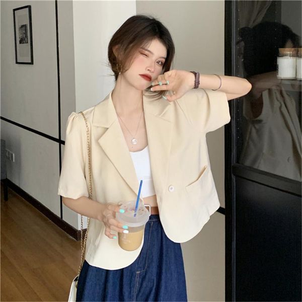 women's suits & blazers cropped blazer women summer short sleeve vintage pocket chic korean ladies outwear all-match simple notched clo, White;black
women's suits & blazers cropped blazer women summer short sleeve vintage pocket chic korean ladies outwear all-match simple notched clo, White;black