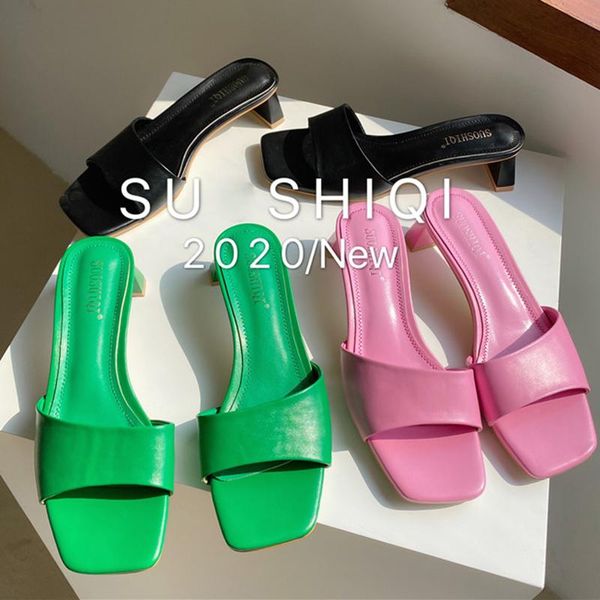 slippers 2021 women slides 4cm high heels green mules fetish summer fashion slip on pink sandals luxury low sandles shoes, Black
slippers 2021 women slides 4cm high heels green mules fetish summer fashion slip on pink sandals luxury low sandles shoes, Black