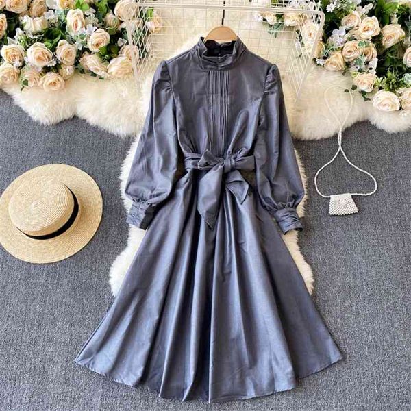 spring temperament vestidos women's stand-up collar puff sleeve lace-up waist slim midi dress c509 210507, Black;gray
spring temperament vestidos women's stand-up collar puff sleeve lace-up waist slim midi dress c509 210507, Black;gray