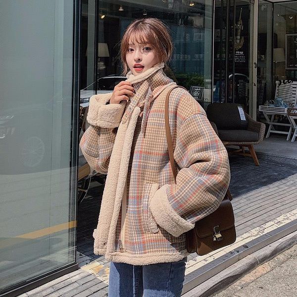 women's wool & blends beauty keeper 2021 winter trench coat lamb cotton padded jacket women korean loose plaid 11.11 promotion, Black
women's wool & blends beauty keeper 2021 winter trench coat lamb cotton padded jacket women korean loose plaid 11.11 promotion, Black