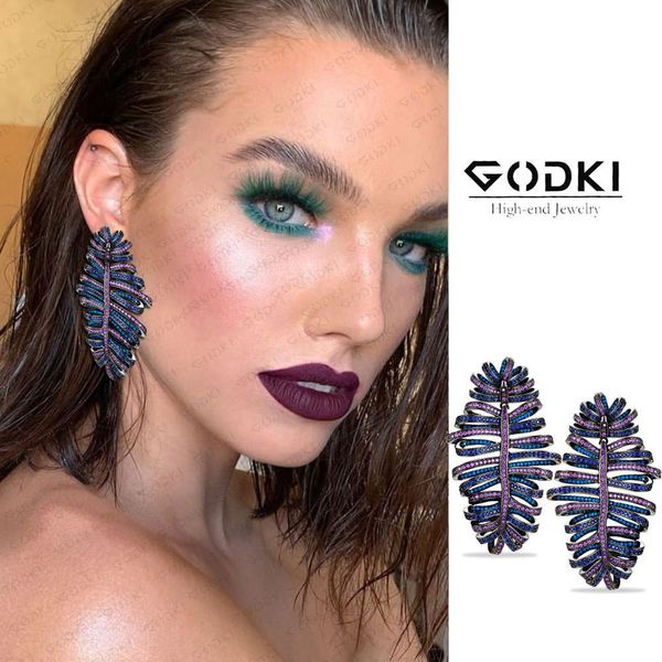 godki maxi feather statement earrings for women famous design 2020 charms cubic zircon wedding party accessories, Black
godki maxi feather statement earrings for women famous design 2020 charms cubic zircon wedding party accessories, Black