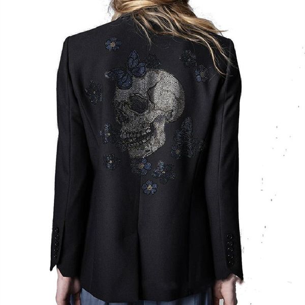 women's suits & blazers back rhinestone skull print blazer women single button long sleeve black simple office lady outwear and coat, White;black
women's suits & blazers back rhinestone skull print blazer women single button long sleeve black simple office lady outwear and coat, White;black