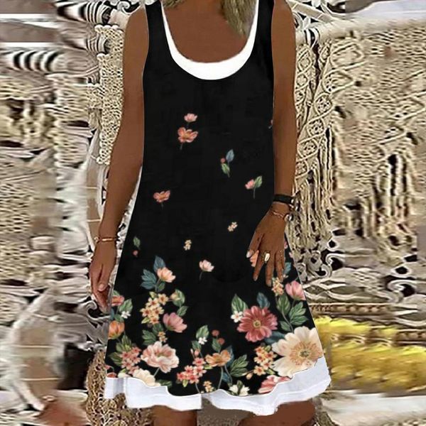 plus size summer floral beach womens dresses vintage sleevless sleeve for women clothes, Black;gray
plus size summer floral beach womens dresses vintage sleevless sleeve for women clothes, Black;gray