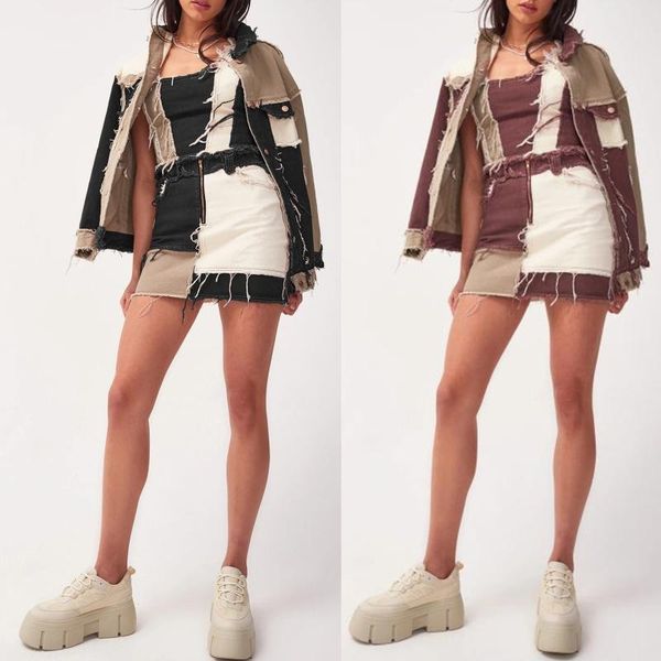 skirts women mid waisted a-line denim mini pencil skirt color block patchwork vintage distressed frayed tassels zipper streetwear with, Black
skirts women mid waisted a-line denim mini pencil skirt color block patchwork vintage distressed frayed tassels zipper streetwear with, Black