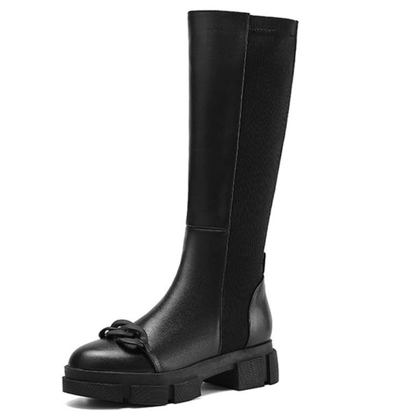 boots 2021 autumn and winter leather stretch women's classic metal decoration square flat-heel comfortable high, Black
boots 2021 autumn and winter leather stretch women's classic metal decoration square flat-heel comfortable high, Black
