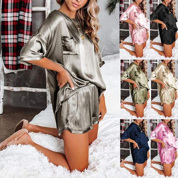 summer silk pajamas set women sleepwear pure leisure nightwear short sleeve amp shorts suit pijama nightie home clothes, Black;red
summer silk pajamas set women sleepwear pure leisure nightwear short sleeve amp shorts suit pijama nightie home clothes, Black;red