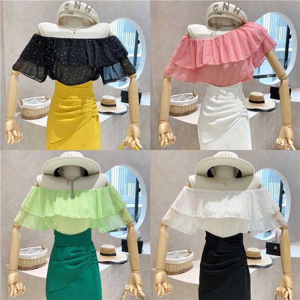 women's blouses & shirts one neck off shoulder sequin 2021 summer chic shirt temperament ruffle french short sleeve design, White
women's blouses & shirts one neck off shoulder sequin 2021 summer chic shirt temperament ruffle french short sleeve design, White