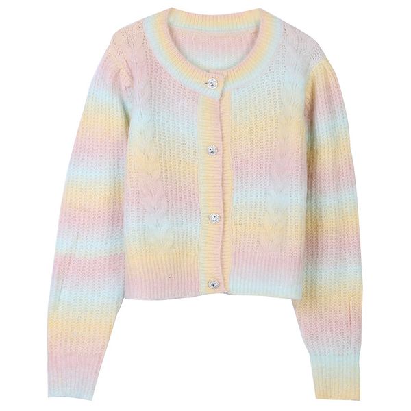 knits rainbow gradient oversized autumn winter cute coat round neck single breasted knit cardigan sweater, White
knits rainbow gradient oversized autumn winter cute coat round neck single breasted knit cardigan sweater, White