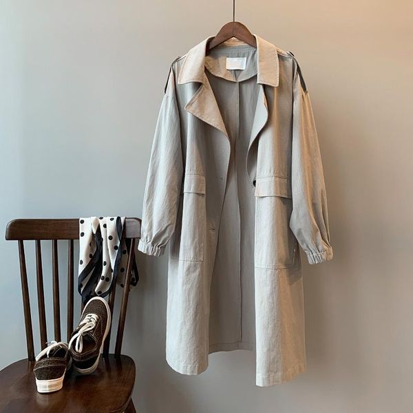 spring washed cotton medium length temperament windbreaker women's solid long sleeve over knee overcoat female trench coats, Tan;black
spring washed cotton medium length temperament windbreaker women's solid long sleeve over knee overcoat female trench coats, Tan;black