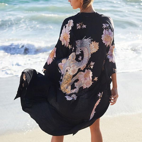 women's swimwear print bikini cover-ups black casual summer beach dress kimono femme kaftan plus size wear swimsuit cover up, White;black
women's swimwear print bikini cover-ups black casual summer beach dress kimono femme kaftan plus size wear swimsuit cover up, White;black