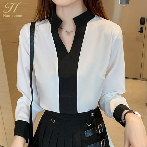 women's blouses & shirts h han queen arrival v-neck contrast shirt women blouse vintage work casual chiffon loose business, White
women's blouses & shirts h han queen arrival v-neck contrast shirt women blouse vintage work casual chiffon loose business, White