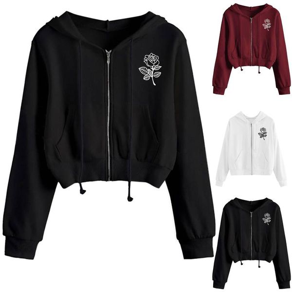 women's hoodies & sweatshirts womens zip up hoodie long sleeve drawstring zipper hooded sweatshirt rose printed causal sudaderas para, Black
women's hoodies & sweatshirts womens zip up hoodie long sleeve drawstring zipper hooded sweatshirt rose printed causal sudaderas para, Black