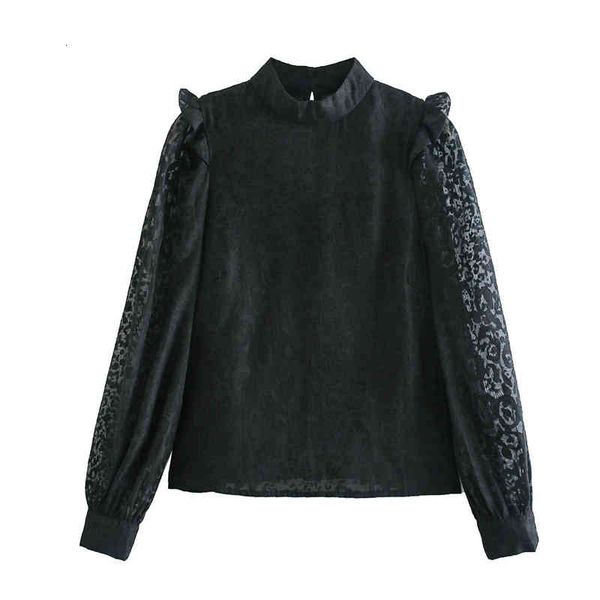 women's knits & tees streetwear women leopard shirts 2021 fashion ladies ruffles patchwork female chic transparent gauze blou, White