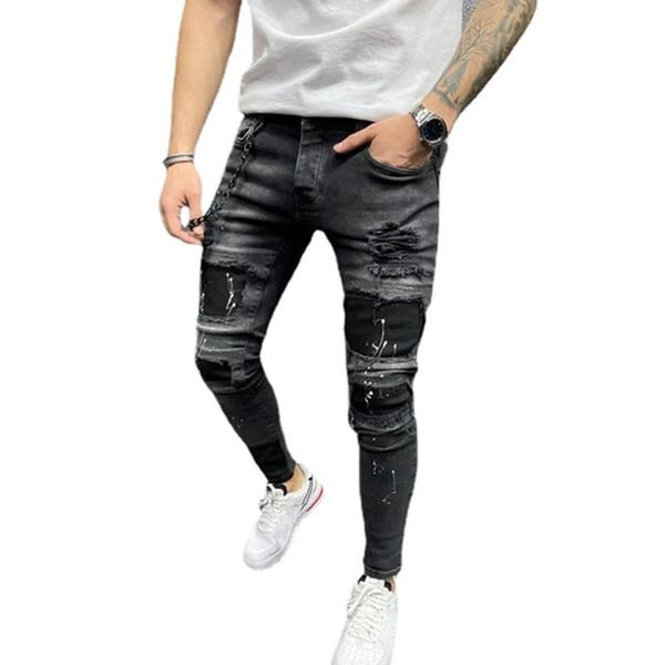 men's jeans spring autumn men hip hop elastic skinny washed worn personality splicing patch design fashion male denim pants, Blue
men's jeans spring autumn men hip hop elastic skinny washed worn personality splicing patch design fashion male denim pants, Blue