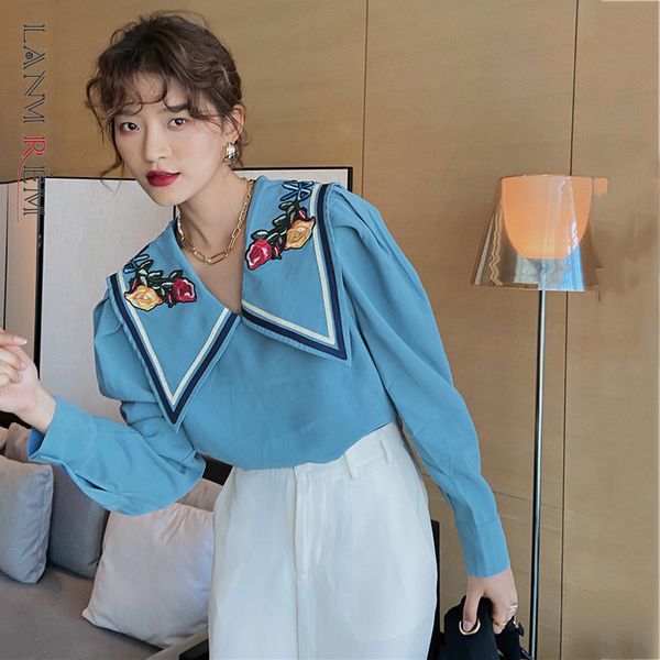 women blue printing blouse arrivals sailor collar long sleeve loose fit shirt fashion spring summer 2e1645 210507, White
women blue printing blouse arrivals sailor collar long sleeve loose fit shirt fashion spring summer 2e1645 210507, White