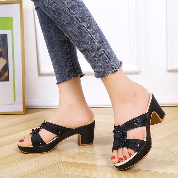 sandals summer women elegant chunky heel platform flower appliques bling rubber sole peep toe vogue casual ladies shoes nice, Black
sandals summer women elegant chunky heel platform flower appliques bling rubber sole peep toe vogue casual ladies shoes nice, Black