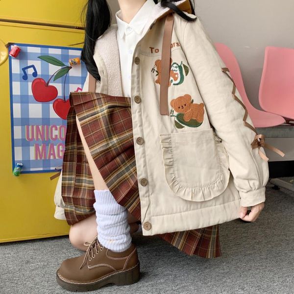 women's jackets 2021 autumn cute cartoon embroidery hooded jacket soft girl winter plus plush jk baseball uniform women japanese lolita, Black;brown
women's jackets 2021 autumn cute cartoon embroidery hooded jacket soft girl winter plus plush jk baseball uniform women japanese lolita, Black;brown
