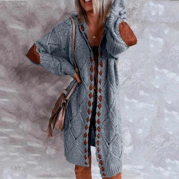 women's knits & tees women coat cardigan autumn and winter suede skin stitching color matching knitted long hooded sweater, White
women's knits & tees women coat cardigan autumn and winter suede skin stitching color matching knitted long hooded sweater, White