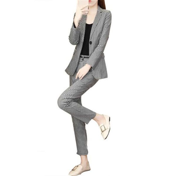 women's two piece pants 2021 autumn fashion professional plaid suit sets female temperament long-sleeved two-piece 335, White
women's two piece pants 2021 autumn fashion professional plaid suit sets female temperament long-sleeved two-piece 335, White