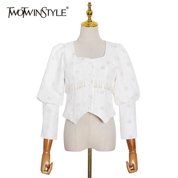 twotwinstyle embroidery patchwork pearl shirt for women square collar puff sleeve elegant short female fashion clothing 210517, White
twotwinstyle embroidery patchwork pearl shirt for women square collar puff sleeve elegant short female fashion clothing 210517, White