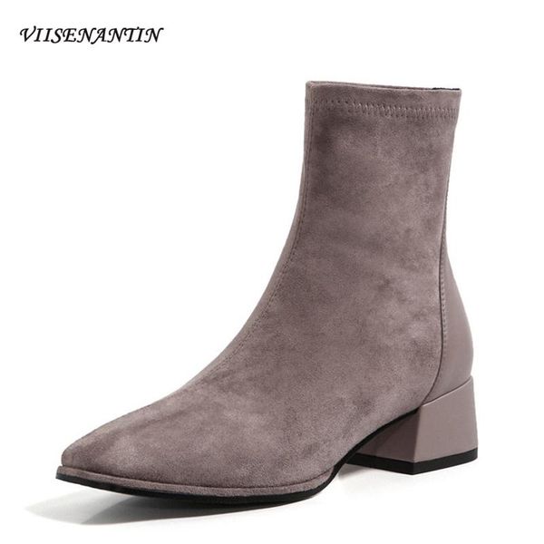 boots autumn winter square head suede short women's thick heel fashion all-match elastic temperament thin, Black
boots autumn winter square head suede short women's thick heel fashion all-match elastic temperament thin, Black