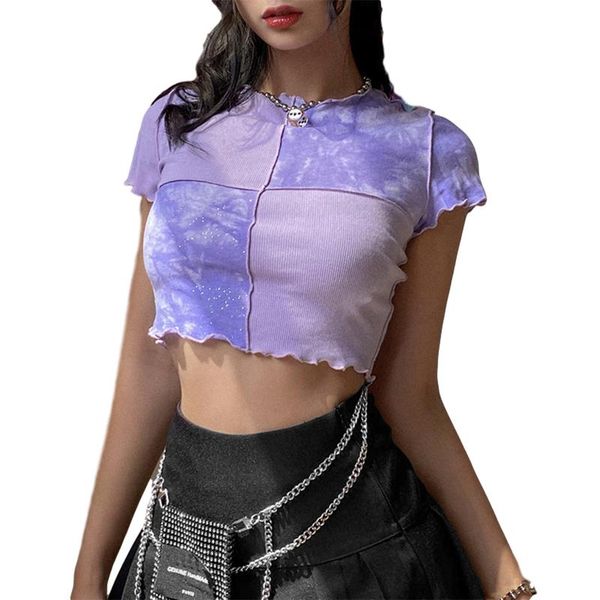 women tie dye cropped ruffle frill short sleeve patchwork t-shirts round neck casual tees party summer clothes women's t-shirt, White
women tie dye cropped ruffle frill short sleeve patchwork t-shirts round neck casual tees party summer clothes women's t-shirt, White
