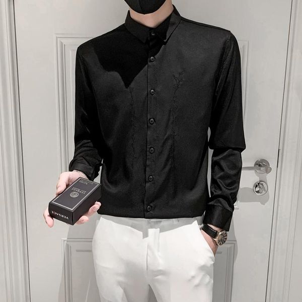 men's casual shirts embroidery shirt korean fashion slim long sleeve social party tuxedo dress streetwear male clothing, White;black
men's casual shirts embroidery shirt korean fashion slim long sleeve social party tuxedo dress streetwear male clothing, White;black