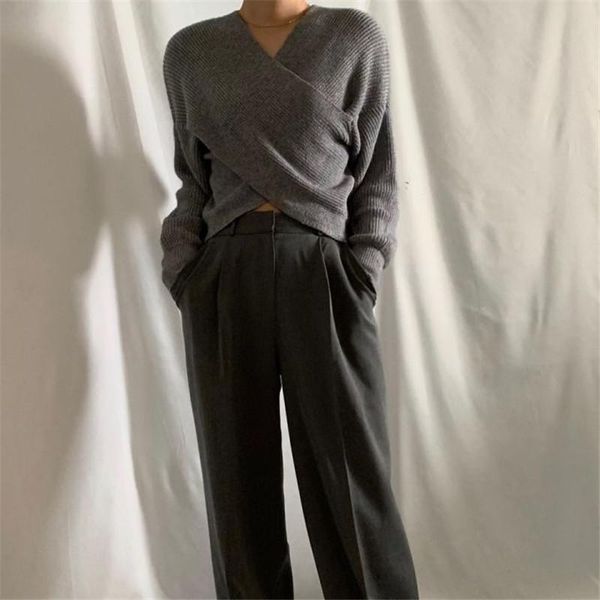 women's sweaters autumn winter knitted gray sweater women 2021 fashion casual overlapping female pullovers korean lady jumpers, White;black
women's sweaters autumn winter knitted gray sweater women 2021 fashion casual overlapping female pullovers korean lady jumpers, White;black
