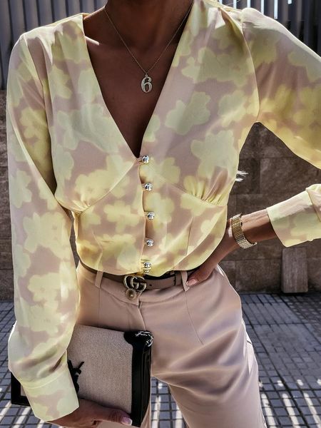 women's t-shirt women loose casual button down shirts deep v neck long sleeve floral print slim fitted for spring autumn, White
women's t-shirt women loose casual button down shirts deep v neck long sleeve floral print slim fitted for spring autumn, White