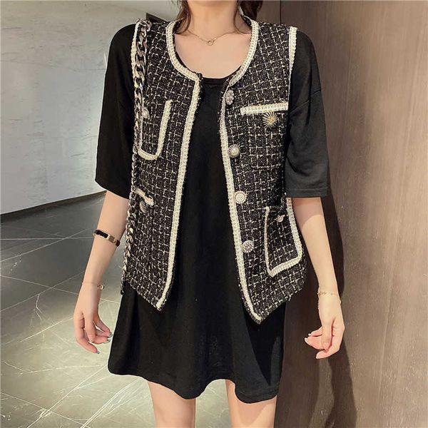 spring women temperament tweed jacket small fragrance vest single breasted v neck sleeveless plaid elegant outerwear 210526, Black;white
spring women temperament tweed jacket small fragrance vest single breasted v neck sleeveless plaid elegant outerwear 210526, Black;white