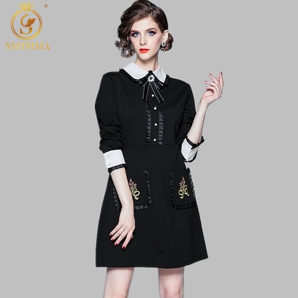 spring and autumn fashion runway dress women's long sleeve casual embroidered pocket elegant vestidos 210520, Black;gray
spring and autumn fashion runway dress women's long sleeve casual embroidered pocket elegant vestidos 210520, Black;gray