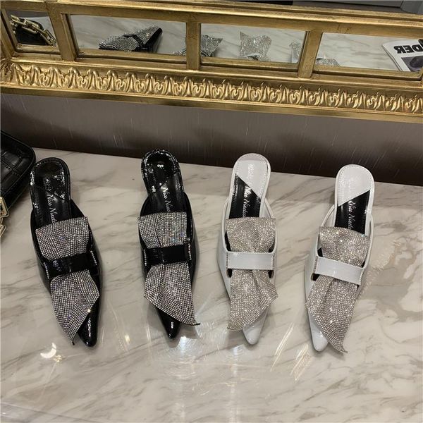 slippers pointed toe women slip on mules shoes thin high heels black/white rhinestone bow party pumps quality
slippers pointed toe women slip on mules shoes thin high heels black/white rhinestone bow party pumps quality