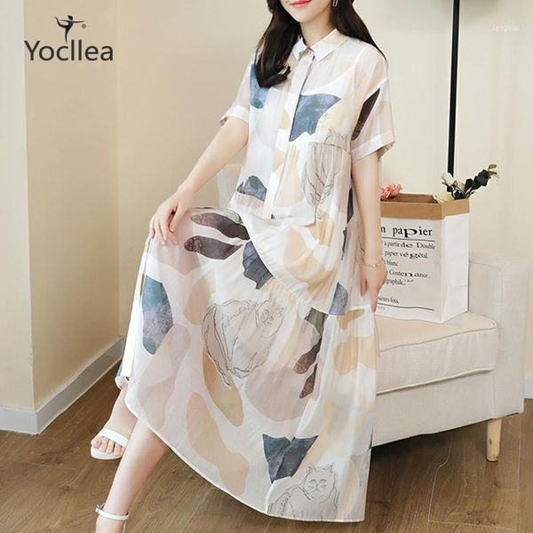 large size loose print dress 2 pieces set female 2021 summer shirt elegant fashion long women's set1, Gray
large size loose print dress 2 pieces set female 2021 summer shirt elegant fashion long women's set1, Gray
