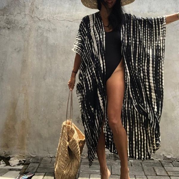 women swimsuit bikini cover up 3/4 sleeves tie-dye striped printed open front kimono cardigan belted waist beachwear women's swimwear, White;black
women swimsuit bikini cover up 3/4 sleeves tie-dye striped printed open front kimono cardigan belted waist beachwear women's swimwear, White;black