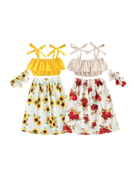 clothing sets girl's three piece set lace up solid color strap flower printing skirt hair band for kids, White
clothing sets girl's three piece set lace up solid color strap flower printing skirt hair band for kids, White
