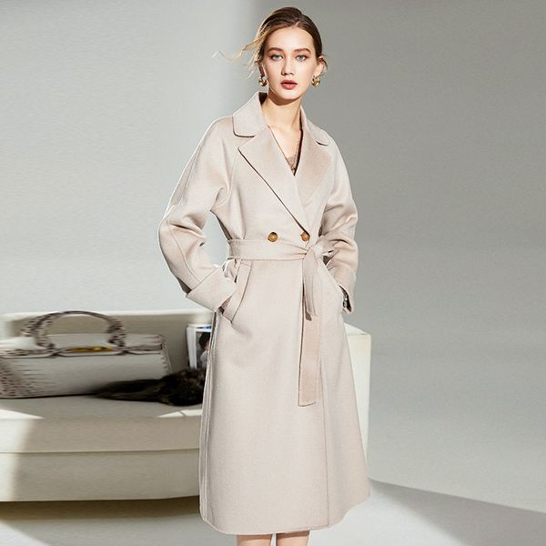 new arrival women's double cashmere wool coat notched collar waves lace up belt fashion winter overcoat long outerwear, Black
new arrival women's double cashmere wool coat notched collar waves lace up belt fashion winter overcoat long outerwear, Black
