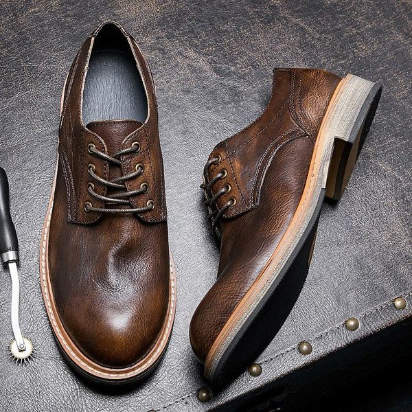 british style retro brown big head casual men's shoes versatile business thick soles dress, Black
british style retro brown big head casual men's shoes versatile business thick soles dress, Black