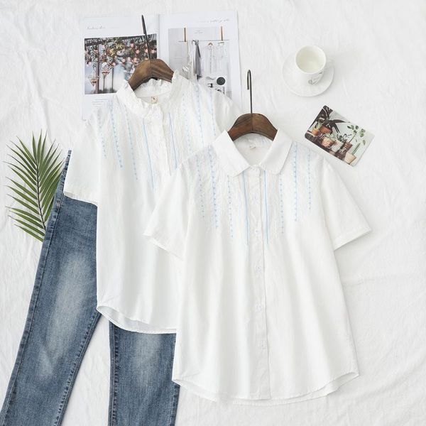 women's blouses & shirts summer women preppy style white fashion fresh short sleeve striped embroidery soft cotton blusas student simpl
women's blouses & shirts summer women preppy style white fashion fresh short sleeve striped embroidery soft cotton blusas student simpl