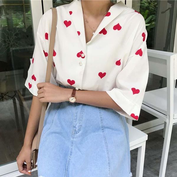 summer korean version of female blouse wind-red peach heart pearl button shirt students love half sleeved bottom women women's blouses, White
summer korean version of female blouse wind-red peach heart pearl button shirt students love half sleeved bottom women women's blouses, White