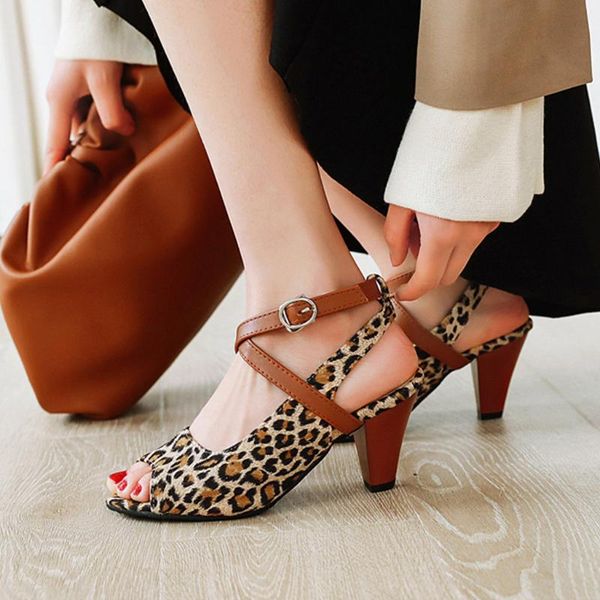 women's sandals fish mouth leopard shoes ladies high heeles open-toe ankle buckle strap zapatos de mujer 2021, Black
women's sandals fish mouth leopard shoes ladies high heeles open-toe ankle buckle strap zapatos de mujer 2021, Black