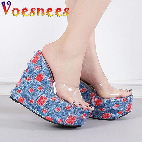 slippers voesnees women slipper shoes transparent female wedges sandals summer tidal current with holes denim high-heeled, Black
slippers voesnees women slipper shoes transparent female wedges sandals summer tidal current with holes denim high-heeled, Black