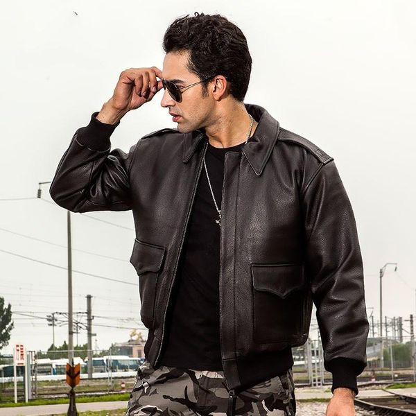 men's leather & faux 2021 brown men military style a2 pilot jacket europe size xxl genuine natural cowhide autumn aviation coat, Black
men's leather & faux 2021 brown men military style a2 pilot jacket europe size xxl genuine natural cowhide autumn aviation coat, Black