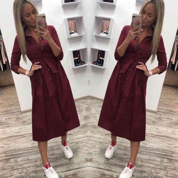 vintage button sashes party dress women three quarter sleeve turn down collar shirt dresses autumn fashion long dress 210521, Black;gray
vintage button sashes party dress women three quarter sleeve turn down collar shirt dresses autumn fashion long dress 210521, Black;gray