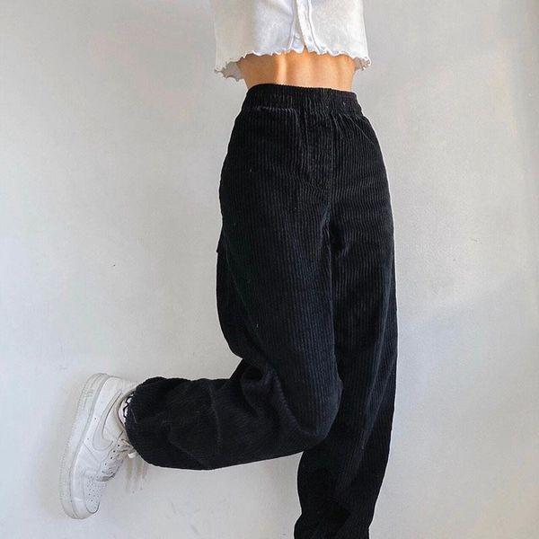 solid color ribbed high elastic waist casual harem pants, black corduroy trousers with pockets ins style women's pants & capris, Black;white
solid color ribbed high elastic waist casual harem pants, black corduroy trousers with pockets ins style women's pants & capris, Black;white