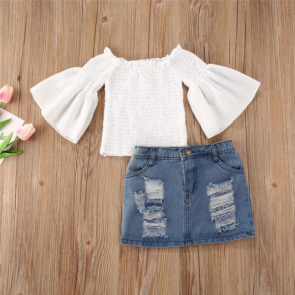 fashion 1 6y toddler kid baby girl summer off shoulder shirt denim skirts outfit set clothes 2pcs children clothing, White
fashion 1 6y toddler kid baby girl summer off shoulder shirt denim skirts outfit set clothes 2pcs children clothing, White